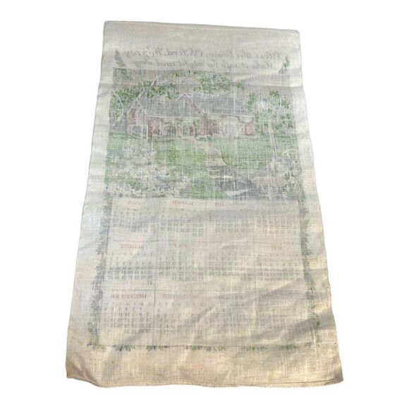 Vintage 1975 Linen Calendar Towel With Red Barn & Bless This House Print Retro - Picture 3 of 4